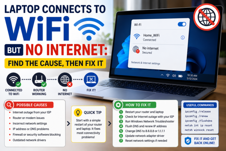 Laptop Connects to WiFi But No Internet: Find the Cause, Then Fix It